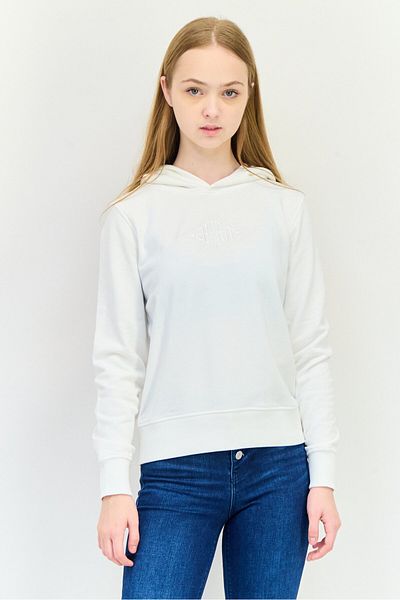 Esprit Women Long Sleeves Embroidered Logo Hoodie, White
