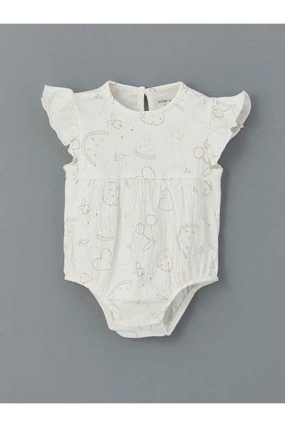 LC Waikiki بدلة LCW baby Ecru مطبوعة للفتيات الصغيرات مع مشابك تثبيت
