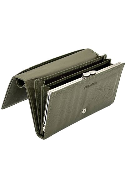 OEM Roberio Pellucci women's wallet, natural leather, slim, elegant, dark green, 18.5x10x3.5 cm