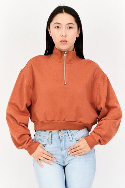 Levi's Women Mock Neck Solid Long Sleeve Sweatshirt, Rust