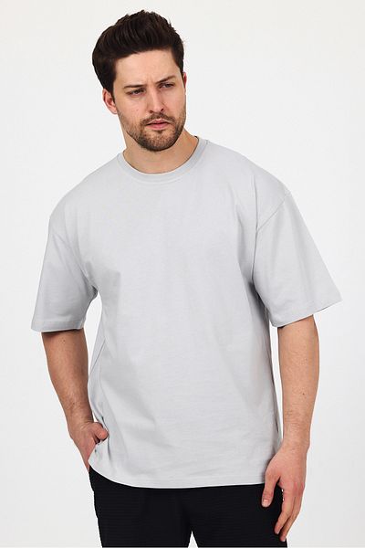 THE RULE Μπλουζάκι Unisex Oversize 100% βαμβακερό φαρδύ κομμένο με απαλή υφή Basic Crew Neck Ice Grey T-shirt Rf0406