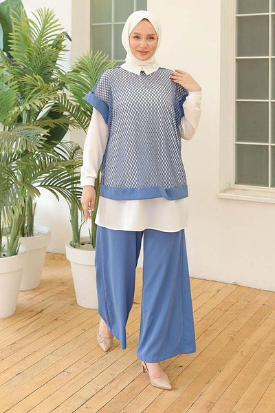 Armine Trend Elastic Waist Trousers Basic Shirt Mesh Triple Set
