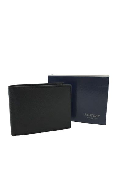 OEM Men's wallet made of genuine leather, simple, Leather Collection business, black, 10x13cm