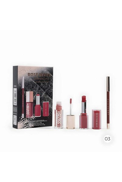 roseberry طقم الشفاه الملكي03: Liner, Lipstick, and Lip Gloss ب3 لمسات تحوّل جمالك لأسطورة!