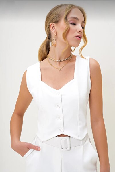 Safgiyim44 Buttoned Lycra Vest White