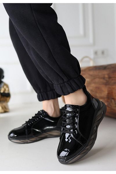 NESSİMO Black Patent Leather Gray Sole Sports Shoes N259688