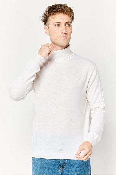 Harmont & Blaine Men Turtle Neck Embroidered Logo Sweater, Off White