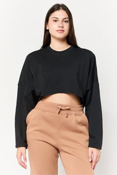 adidas Women Sportswear Fit Long Sleeve Crop Yoga Sweatshirt, Black