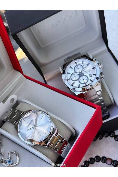 Ferrucci Brand Steel Cord,Silver Color, Lover Couple Wristwatches Rosary Bracelet