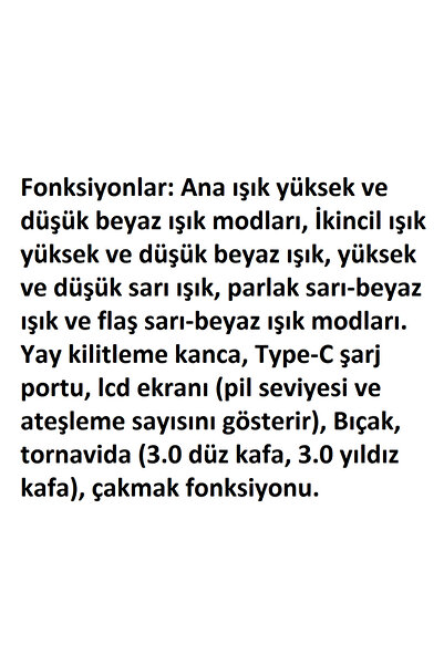 nelerbulurum ŞARJLI DİJİTAL EKRANLI ELEKTRONİK ÇAKMAK TORNAVİDA BIÇAK GÜÇLÜ BEYAZ VE SARI IŞIKLI EL FENERİ