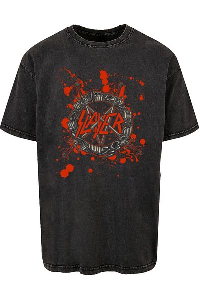 Merchcode Sla - Zahniges Pentagramm Acid Washed Oversize T-Shirt