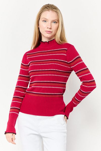 Scotch & Soda Women Mock Neck Long Sleeves Yarn Dye Sweater, Pink