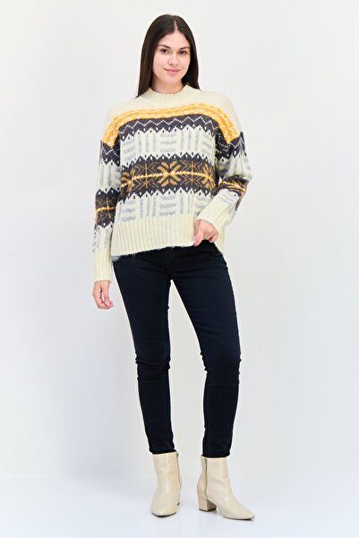 Esprit Women Crew Neck Chevron Stripes Sweater, Multicolor