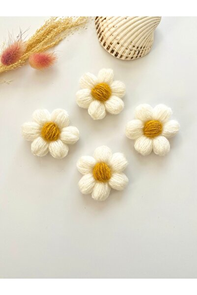 seyranat 4 Adet Beyaz Simli Örgü Papatya Çiçek Motifi-Çapı 5 cm Giysi Süsleme...
