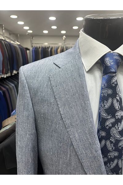 MASSARO Linen Men's Suit (100% Linen Light Stripes)