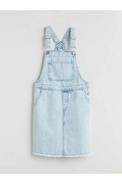 LC Waikiki Rochie Salopet Jean pentru fete LCW Kids Blue Square Guler