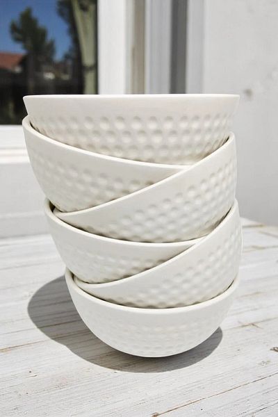 D&Y GAUDERY Kütahya Series 1St Class 6-Piece Honeycomb Patterned Round Soup Bowl Set Compote Set for 6 People