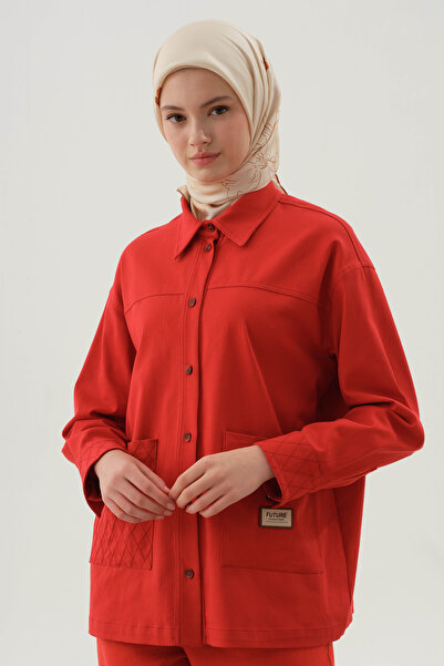 Tuğba Baklava Dikiş Detaylı Cepli Gömlek - Mercan