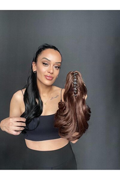 Suzan Peruk Mandallı Tokalı Topuz saçı Sıcak kahverengi