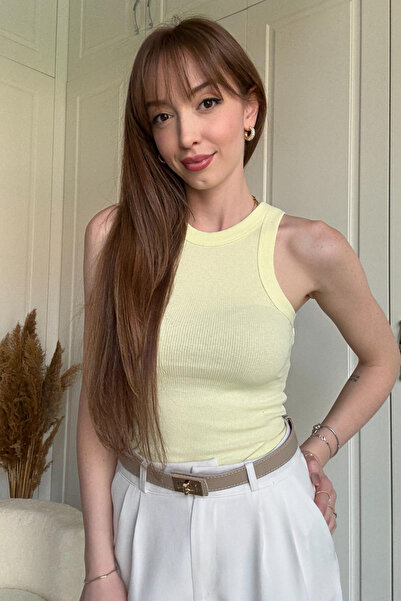 Dilay Gökoğlu Butik Fitilli Atlet Sarı Body