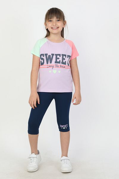 e-çocuk Girl's Sweet Printed Reglan Sleeve Tights Suit - 23400