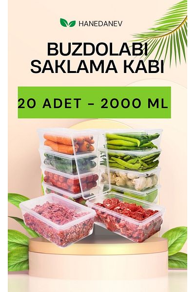Hanedanev 20 Pieces 2000 ml Deep Freezer Freezer Storage Container with Lid - Refrigerator Organizer 2 Liters with Lid