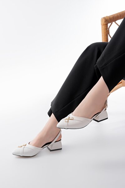 DİVOLYA Παπούτσια μπαλαρίνας Gabriel White Cross Buckle (4 cm με τακούνι)