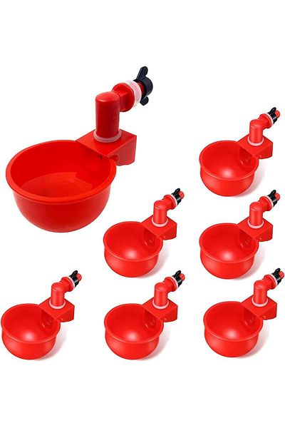 OEM Set de 6 adăpătoare pentru pui, plastic, 10,5 x 4 cm, roșu