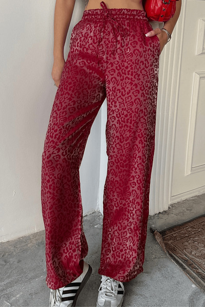 Paw Garage Women's Leopard Print High Waist Satin Pants