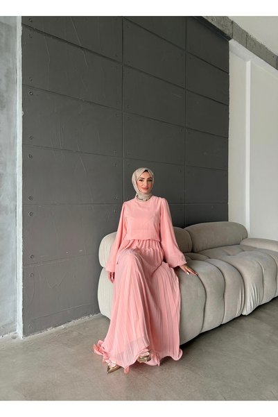 hacer ayaydın Chiffon Fabric Pleated Modest Evening Dress/Dress