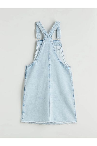 LC Waikiki Rochie Salopet Jean pentru fete LCW Kids Blue Square Guler