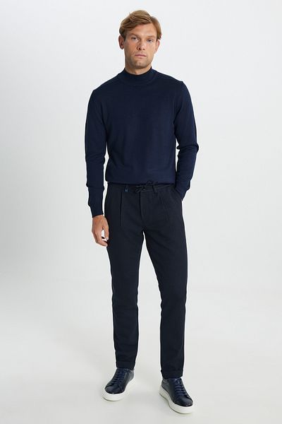 ALTINYILDIZ CLASSICS Men's Navy Blue Wool Warm Standard Fit Regular Cut Half Turtleneck Knitwear Sweater