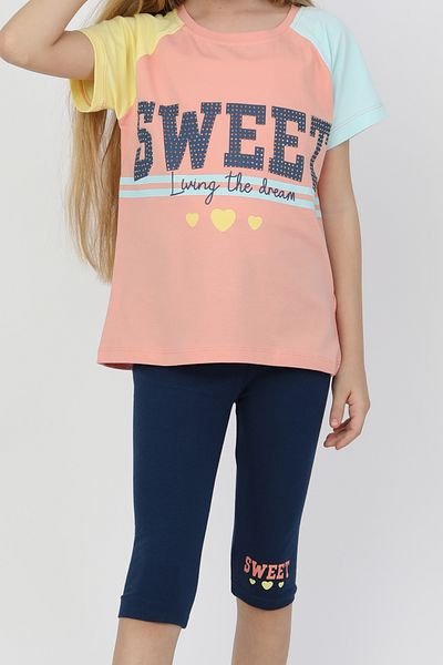 e-çocuk Girl's Sweet Printed Reglan Sleeve Tights Suit - 23400