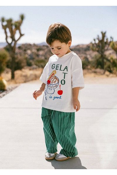 Kidmark Çocuk Modası Boy's Gelato Printed Green Striped Cotton Suit