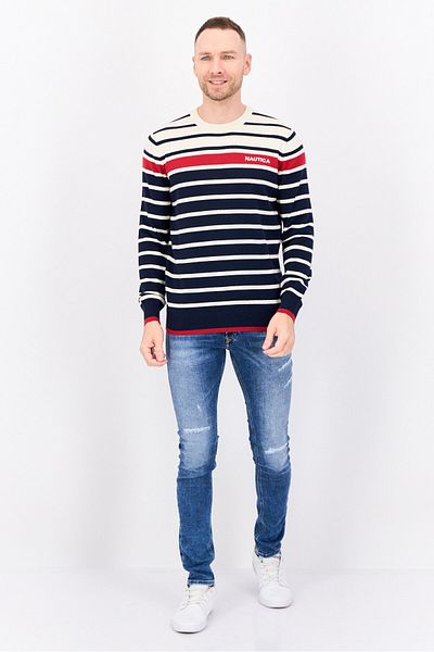 Nautica Men Crew Neck Long Sleeves Stripe Sweater, Multicolor