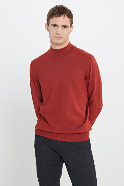 ALTINYILDIZ CLASSICS Men's Brick Wool Warm Standard Fit Regular Cut Half Turtleneck Knitwear Sweater