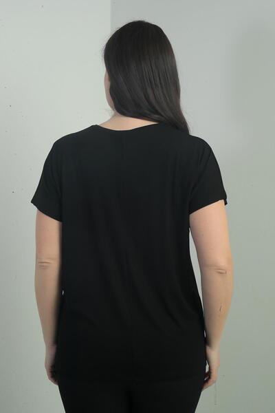 By Saygı Women's Shoulder Stone Printed Crew Neck Bat Sleeve B.B. Blouse