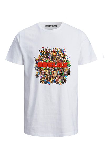 Efendioğlu Design Roblox Round Printed Characters Children's Cotton T-Shirt