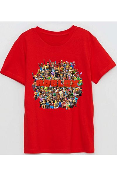 Efendioğlu Design Roblox Round Printed Characters Children's Cotton T-Shirt