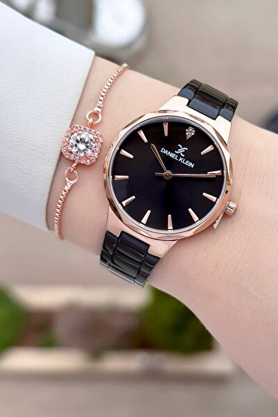 Daniel Klein Marka Bakır Siyah Renk 33 Mm Kadın Kol Saati Ve Hediye Bileklik