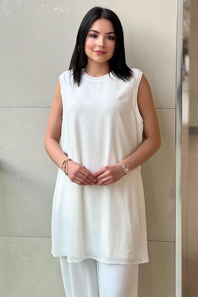 FUAT GÜRSEN Fuat Gürşen Ribbed Sleeveless Chiffon Tunic
