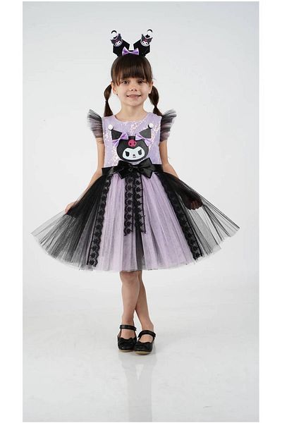 EXTRAÇARŞI Kuromi Crown Accessory Sequin Printed Party Birthday Girl Dress 3/10 Years