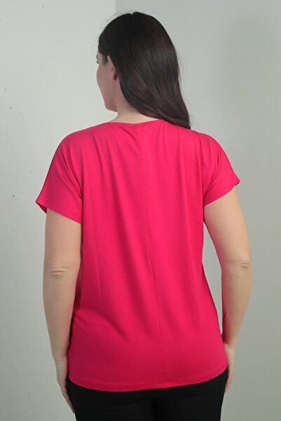 By Saygı Women's Front Waterfall Stone Printed Crew Neck B.B. Blouse