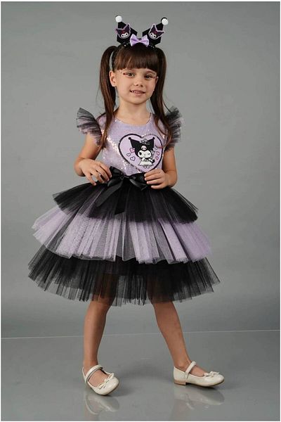 EXTRAÇARŞI Kuromi Crown Accessory Sequin Printed Girl's Dress Age 3/10