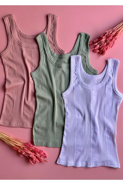 VicTroy Linea Camisole 3-Piece Extra Bias Thick Strap Black, White and Green Color Women's Undershirt 60V15
