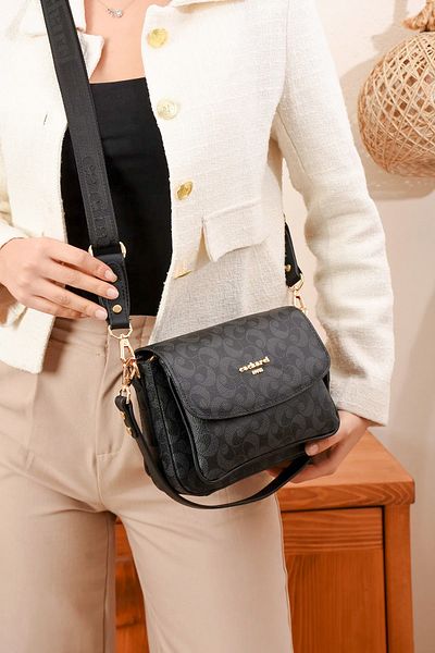 Cacharel Paris Women's 3 Compartment Long Strap Hand and Shoulder Bag Monogram Fabric