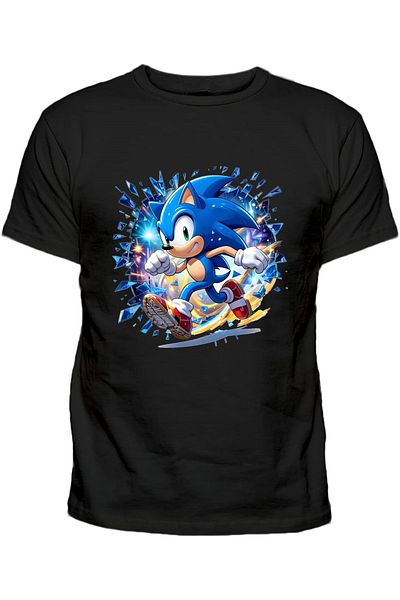Efendioğlu Design Children's Cotton T-Shirt with Characters Printed in Super Sonic Running Style