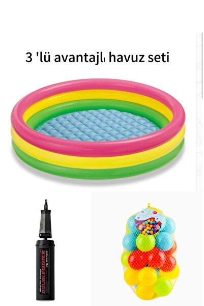 Vardem 3'lü havuz seti + havuz topu+ pompa ( avantajlı paket ) 86X25