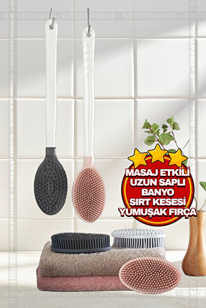 Greathings Banyo Sırt Kesesi Silikon Uzun Saplı Masaj Etkili Vücut Fırçası