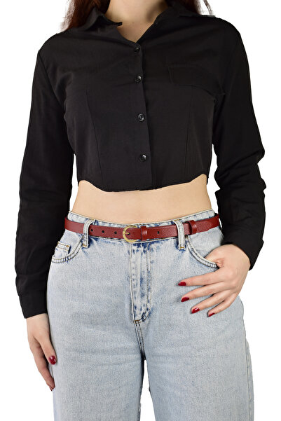 GoDeri Тънък 2 см червен дамски колан - 100% естествена кожа, златна катарама; KiLiT_G за рокля и панталон